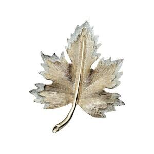 Sarah Coventry Maple Leaf Brooch Silver Gold Tone Textured Pin – Autumn Elegance